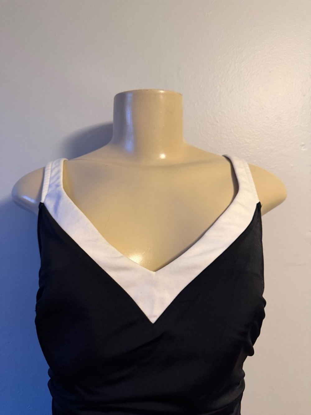 Classic Black V-Neck One-Piece Swimsuit with White Trim - Picture 5 of 7